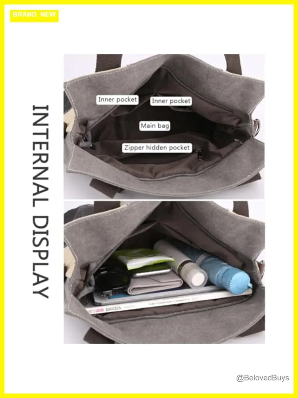 Large Canvas Color-block Crossbody Tote Bag Shoulder Shopping Bag